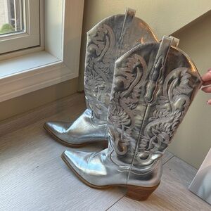 Silver Embroidered Cowboy Boots